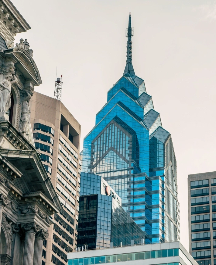 Modern blue glass skyscraper