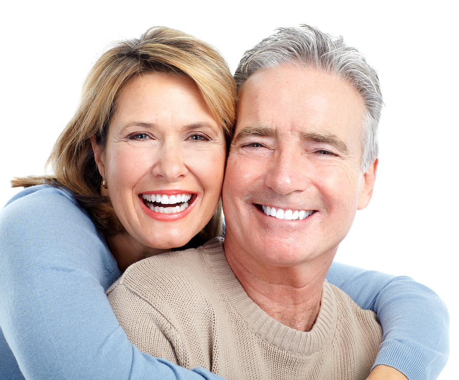 Senior smiling couple in love. Over white background.